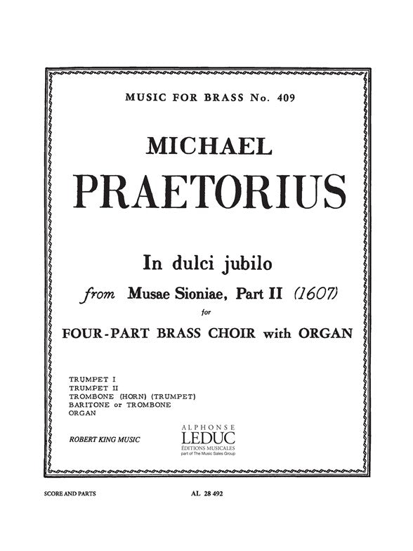 In Dulci Jubilo | Praetorius | Quatuor de cuivres | Livre | AL28492