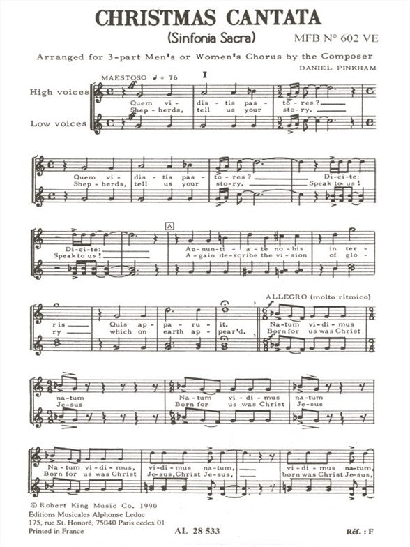 Cantate de Noël | Daniel Pinkham | Chœur