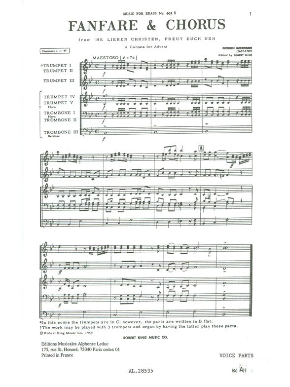 Fanfare et Chœur | Dietrich Buxtehude | Ensemble de cuivres | Livre | AL28535