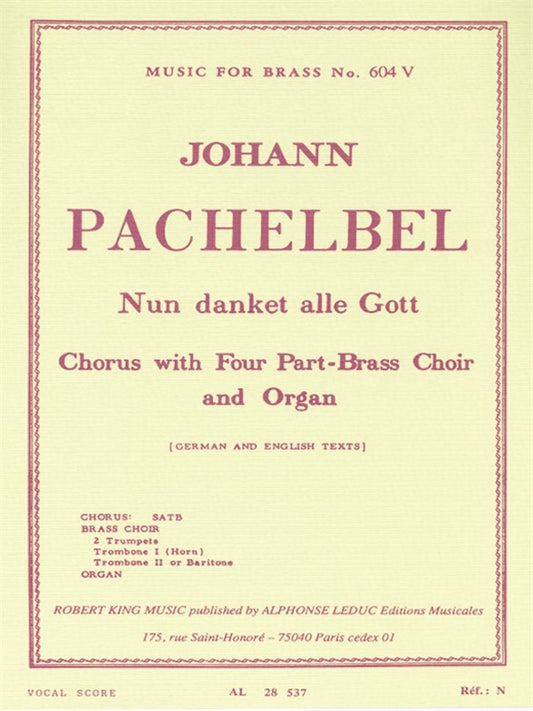 Nun Danket Alle Gott | Pachelbel | Quatuor de cuivres | Livre | AL28537