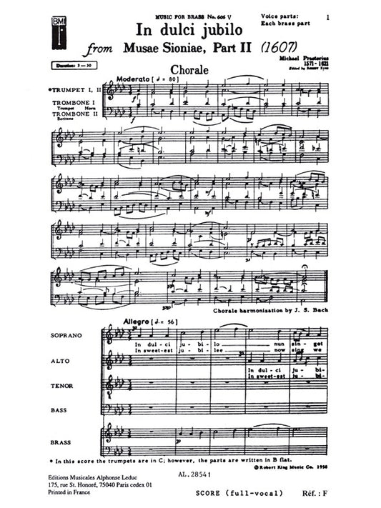 In Dulci Jubilo | Praetorius | Quatuor de cuivres | Livre | AL28541