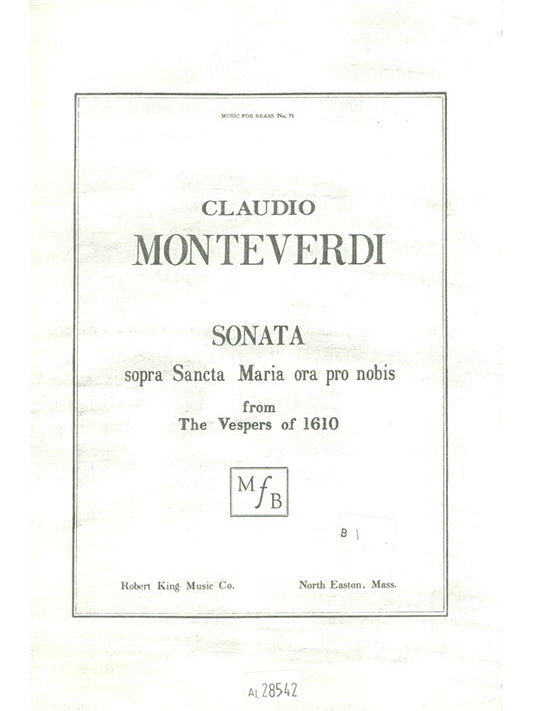 Sonata Sopra Sancta Maria | Claudio Monteverdi | Ensemble de cuivres | Livre | AL28542