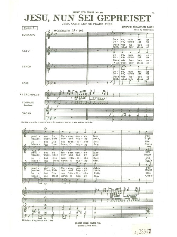 Jesu, Nun Sei Gepreiset BWV41 | Johann Sebastian Bach | Chœur | Partition chorale | AL28547