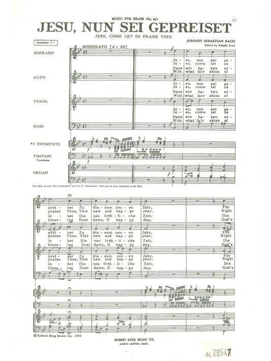 Jesu, Nun Sei Gepreiset BWV41 de Johann Sebastian Bach, Partition chorale pour sATB