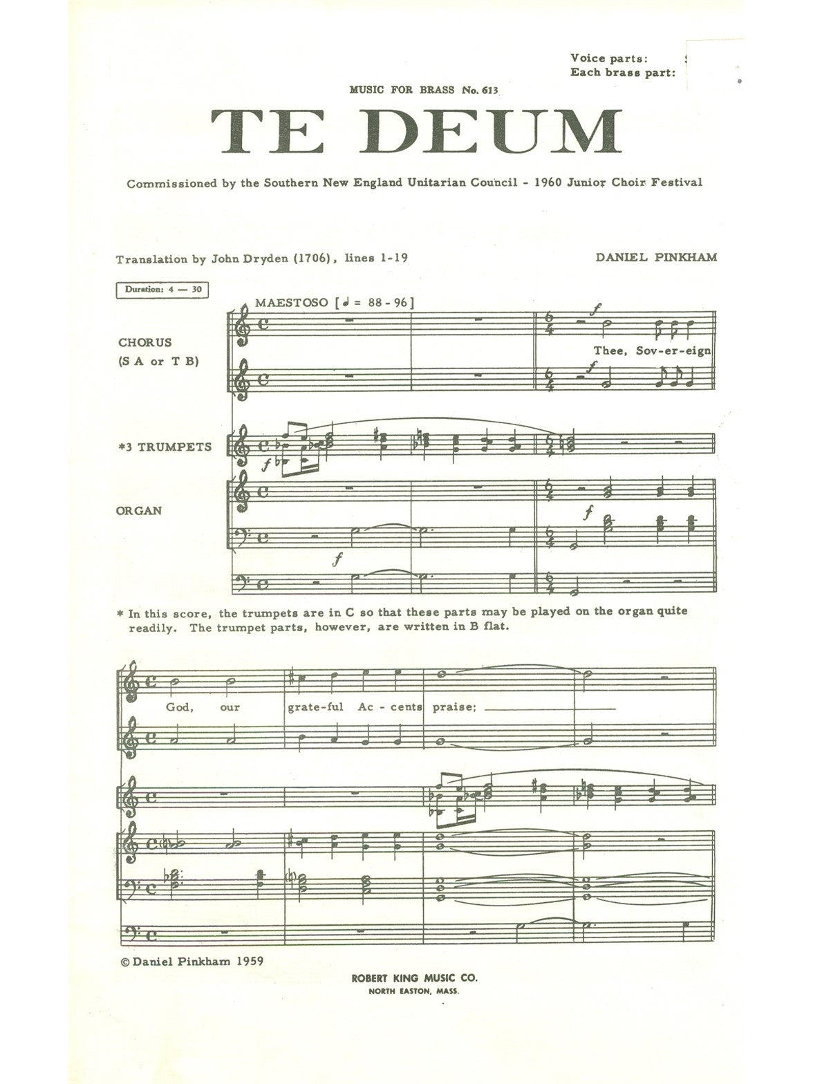Te Deum | Pinkham | Ensemble de cuivres | Livre | AL28551