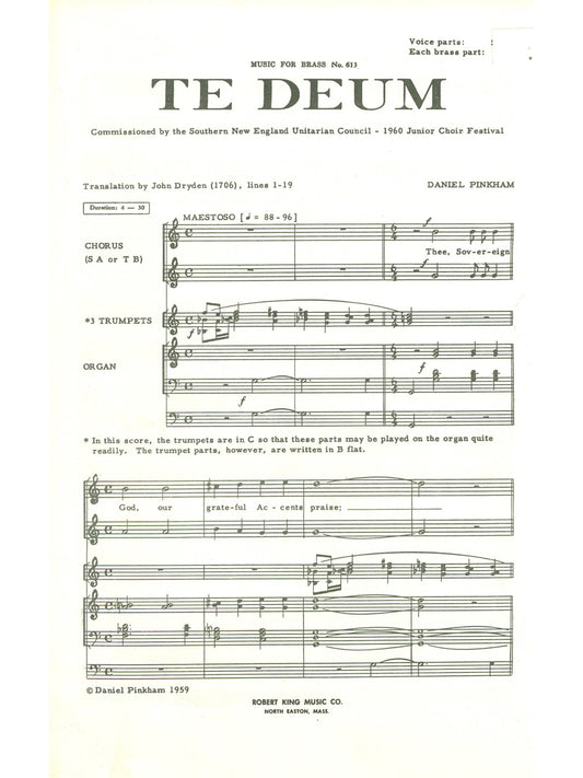 Te Deum | Pinkham | Ensemble de cuivres | Livre | AL28551