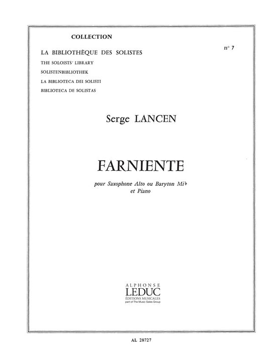 Farniente de Serge Lancen, Livre pour saxophone alto et Piano