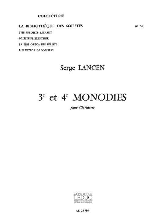 3e et 4e Monodies, Lm036 - clarinette en si bémol | Serge Lancen