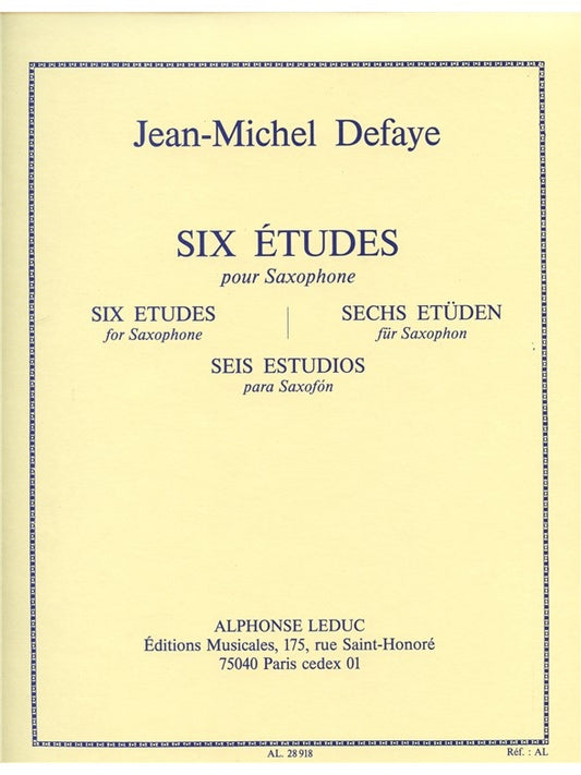 Six Études | Jean-Michel Defaye | Saxophone