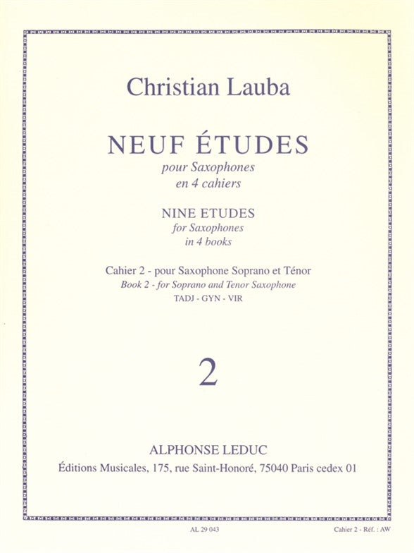 9 Études pour Saxophones - Cahier 2 | Christian Lauba | Voix