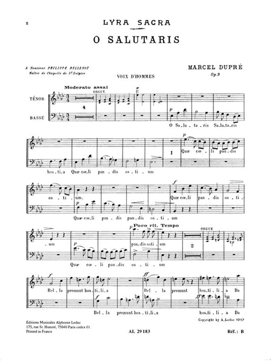 Marcel Dupre: 4 Motets Op.9, No.1: O Salutaris | Marcel Dupré | Chœur | Partition chorale | AL29183