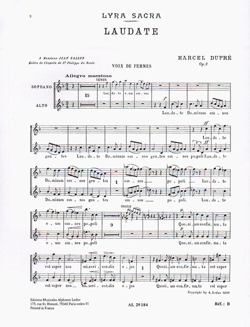 Laudate Dominum Op. 9 No.4 (SA) | Marcel Dupré | Voix