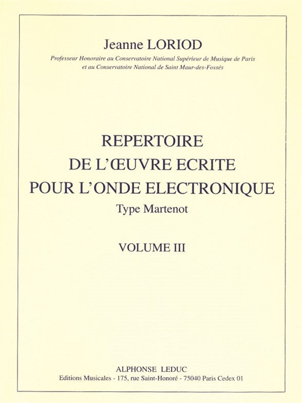 Répertoire de l'Œuvre écrite, vol. 3 | Jeanne Loriod