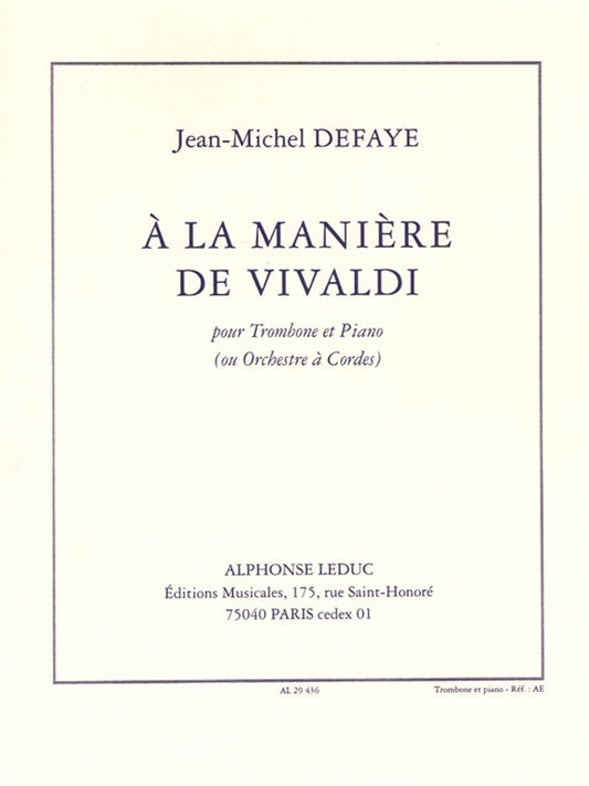 A La Manière De Vivaldi | Jean-Michel Defaye | Trombone