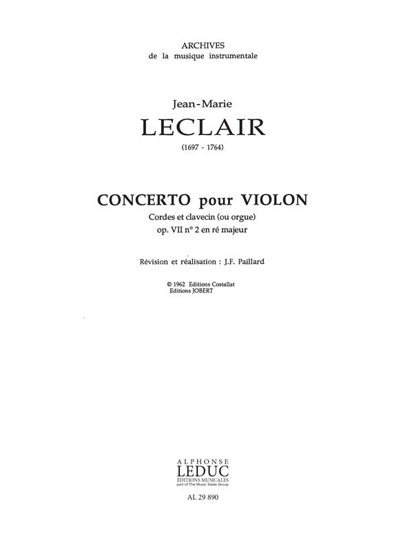 Concerto, op. 7 n° 2, en ré majeur | Jean-Marie Leclair | Orchestre à cordes