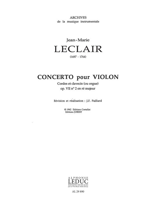 Concerto, op. 7 n° 2, en ré majeur | Jean-Marie Leclair | Orchestre à cordes