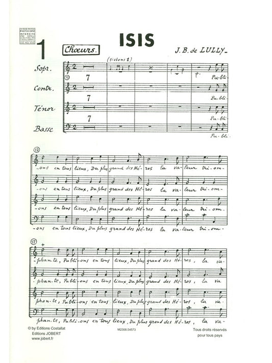 Isissoli et 2 Choeurs Mixtes Sans Accompagnement de Jean-Baptiste Lully, Livre pour sATB
