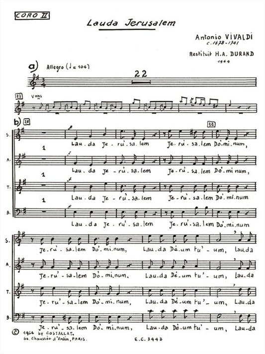 Lauda Jerusalem | Antonio Vivaldi | Voix | Livre | AL30232