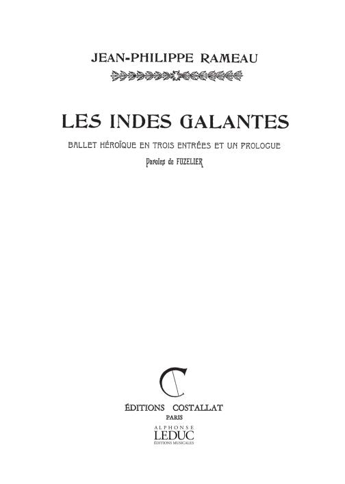Indes Galantes de Jean-Philippe Rameau, Réduction pour piano pour chœur mixte