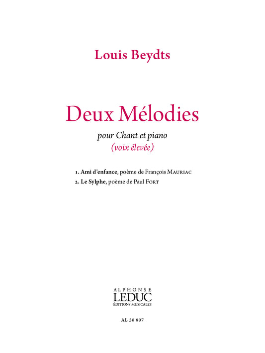 Deux Mélodies pour voix élevée | Louis Beydts