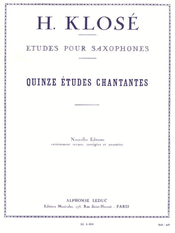 15 Études Chantantes | Hyacinthe-Eléonore Klosé | Saxophone