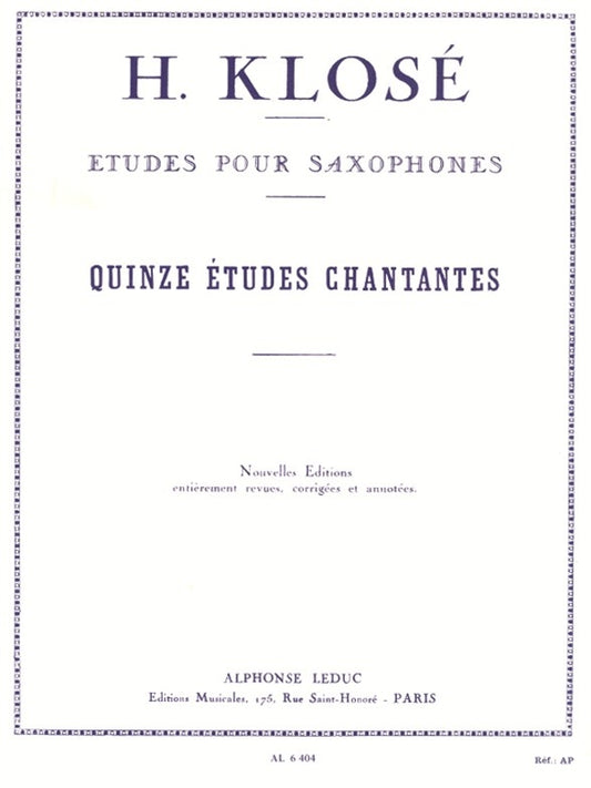 15 Études Chantantes | Hyacinthe-Eléonore Klosé | Saxophone