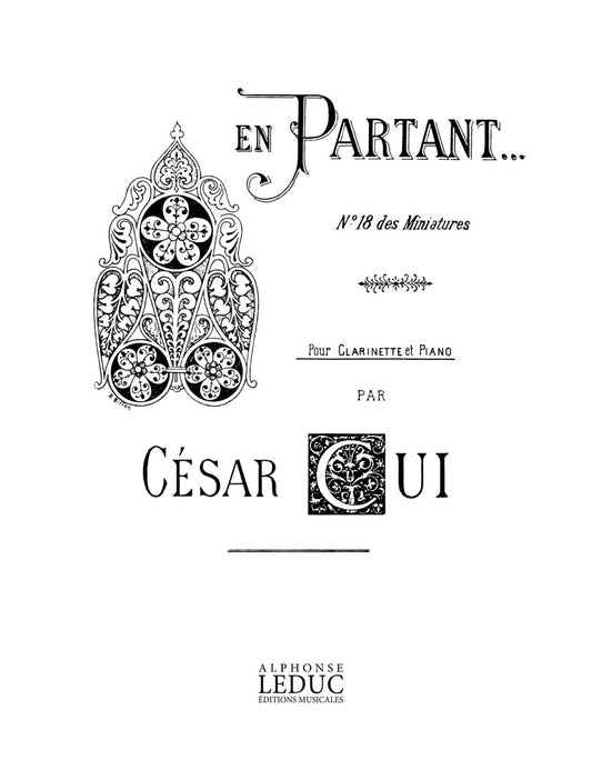 En Partant (Clarinet) de César Cui, Livre pour clarinette et Piano