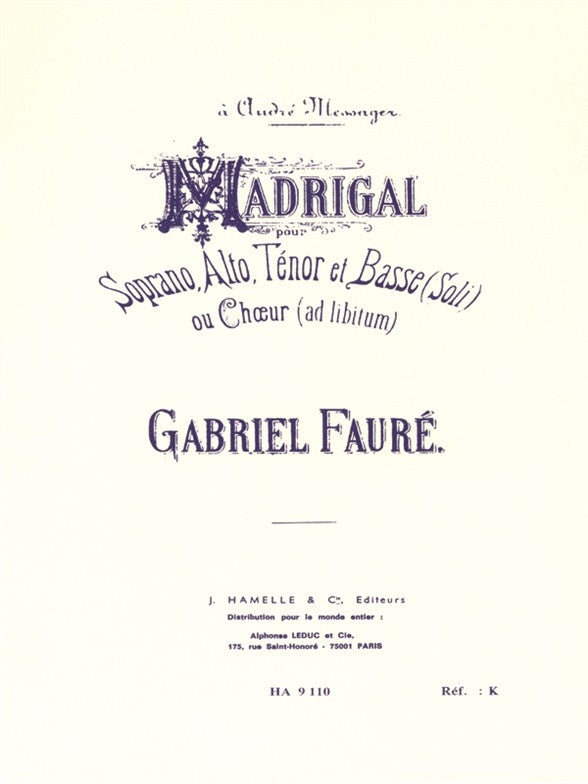 Madrigal Op.35 | Gabriel Fauré | Chœur | Partition chorale | HA09110