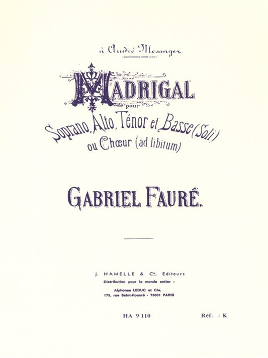 Madrigal Op.35 | Gabriel Fauré | Chœur | Partition chorale | HA09110
