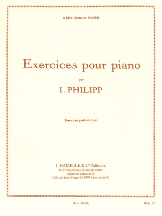 Exercices pour Pianoexercices Preliminaires de Isidore Philipp, Livre pour piano