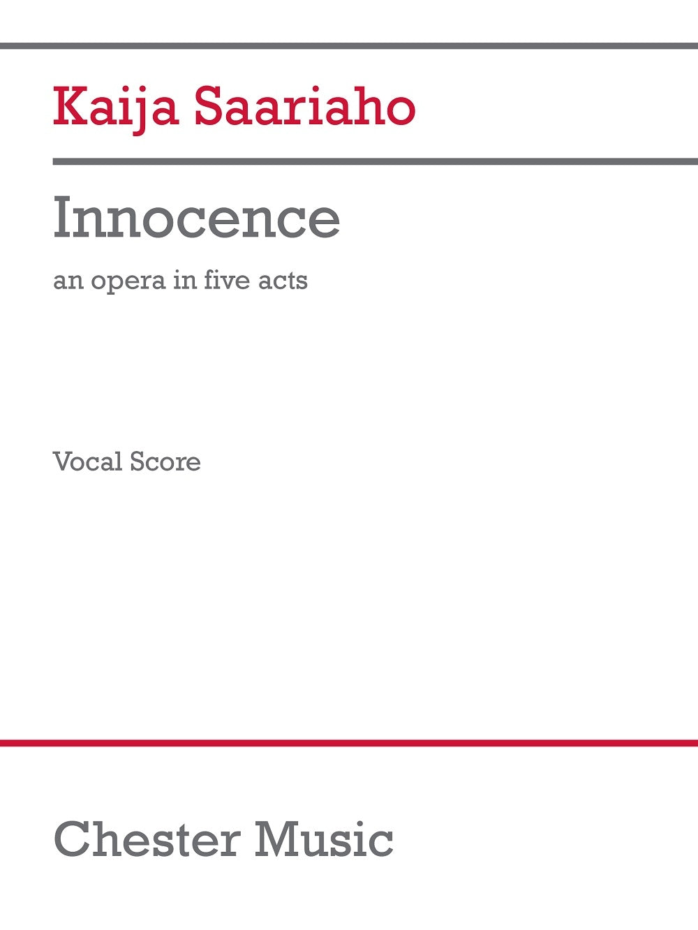 Innocence de Kaija Saariaho, Réduction pour piano pour voices and Piano