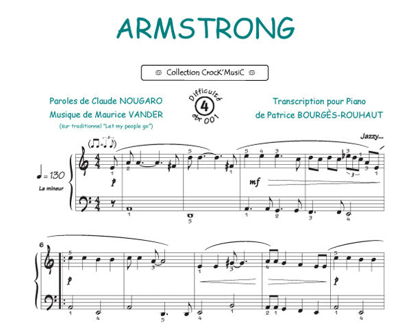 Armstrong de Claude Nougaro, Feuillet pour piano