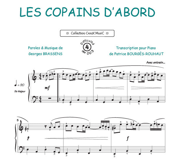 Les copains d'abord de Georges Brassens, Feuillet pour piano