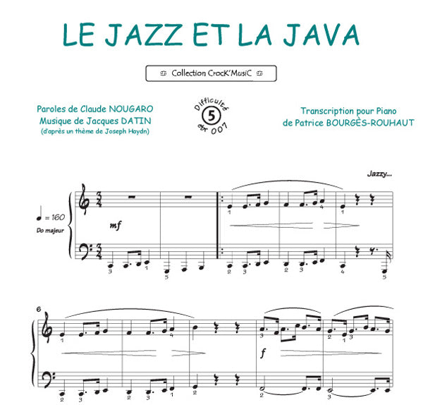 Le jazz et la java de Claude Nougaro, Feuillet pour piano