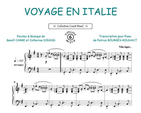 Voyage en Italie de Benoit Carre, Feuillet pour piano