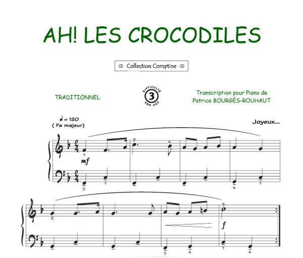Ah les crocodiles, Feuillet pour piano et Chant et Guitare