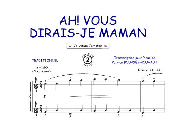 Ah vous dirai-je maman, Feuillet pour piano et Chant et Guitare