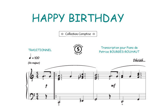 Happy birthday, Feuillet pour piano et Chant et Guitare