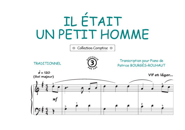 Il était un petit homme, Feuillet pour piano et Chant et Guitare
