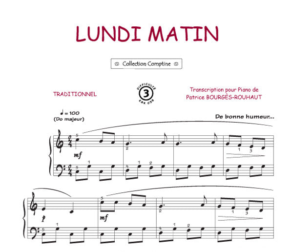 Lundi matin, Feuillet pour piano et Chant et Guitare