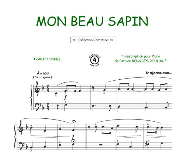 Mon beau sapin, Feuillet pour piano et Chant et Guitare