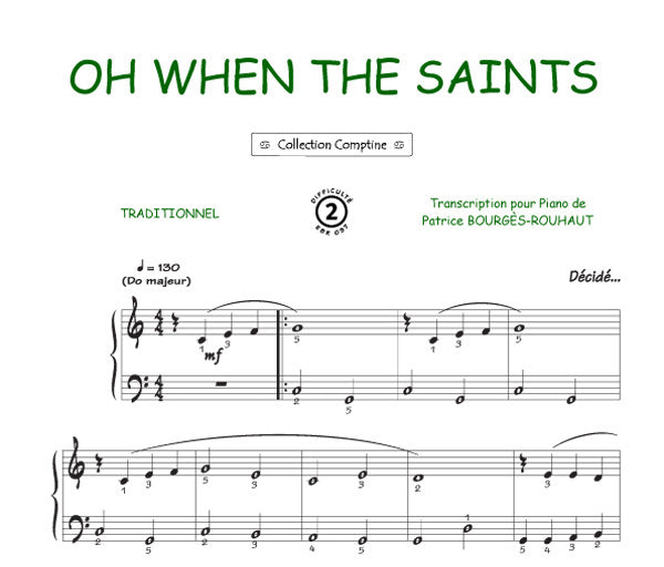 Oh when the saints, Feuillet pour piano et Chant et Guitare