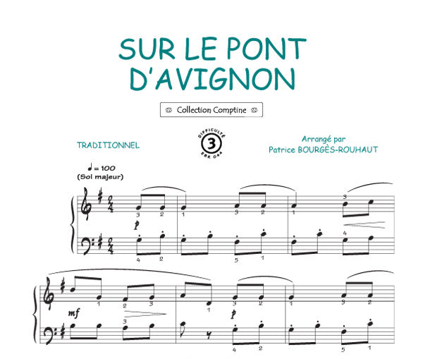 Sur le pont d'Avignon, Feuillet pour piano et Chant et Guitare
