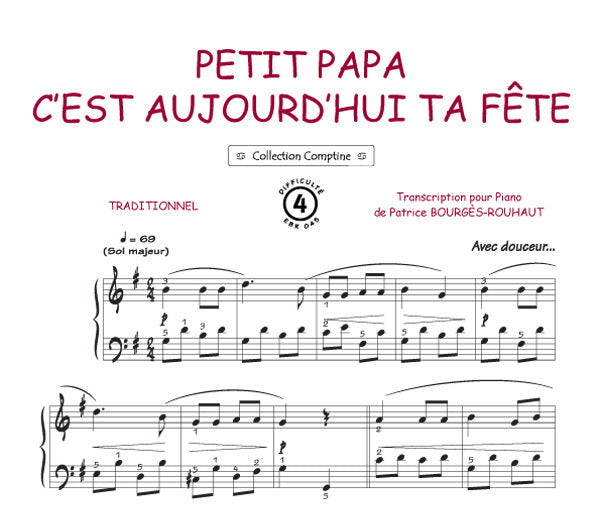 Petit papa c'est aujourd'hui ta fête, Feuillet pour piano et Chant et Guitare