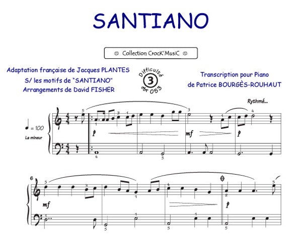 Santiano de Hugues Aufray, Feuillet pour piano