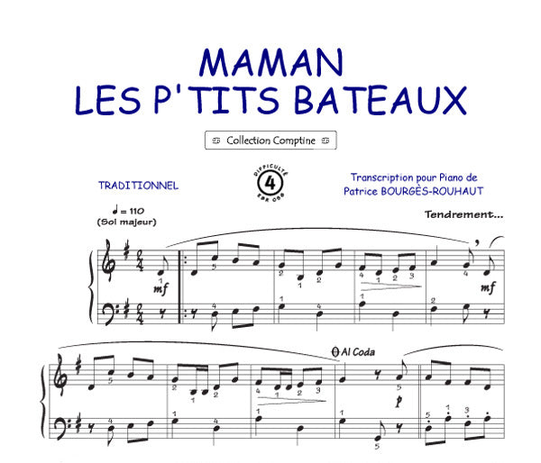Maman les p'tits bateaux, Feuillet pour piano et Chant et Guitare