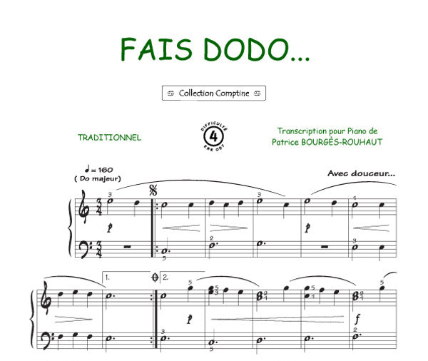 Fais dodo, Feuillet pour piano et Chant et Guitare