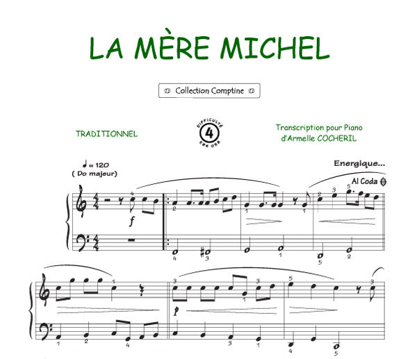 C'est la mère Michel, Feuillet pour piano et Chant et Guitare