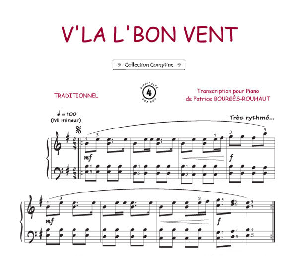 V'la le bon vent, Feuillet pour piano et Chant et Guitare