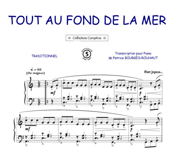 Tout au fond de la mer, Feuillet pour piano et Chant et Guitare